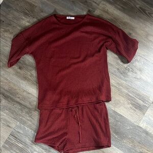 Red Ribbed Knit Pajama Set for Cozy Sleepwear